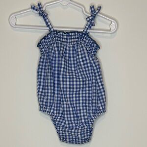 Carter’s Blue & White Gingham Baby Bubble Romper and Hat Set